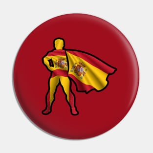 Spanish Hero Wearing Cape of Spain Flag Representing Hope and Peace Pin