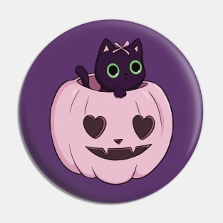 pink pumpkin black cat heart halloween coquette dollette Pin