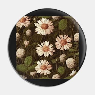 Vintage Daisy Pattern in Ivory and Olive Green Pin