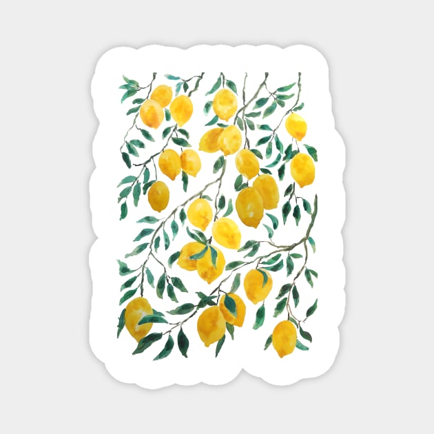 watercolor yellow lemon pattern Magnet by colorandcolor