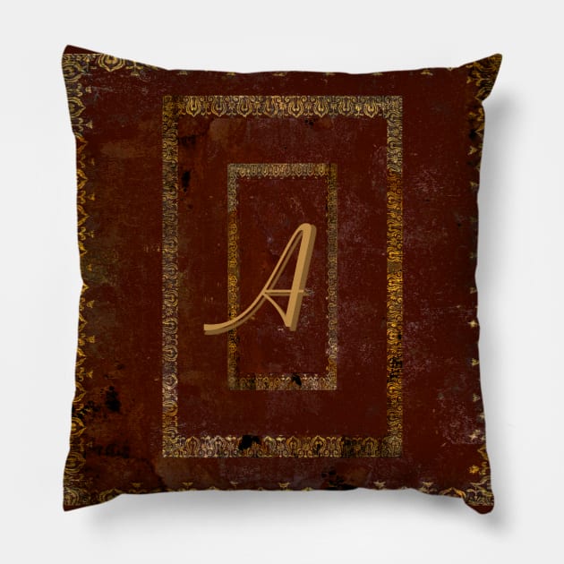 Old Leather Look Book Cover Monogrammed Letter A Pillow by JoolyA