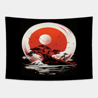 Japanese Mountain tree waves Tapestry