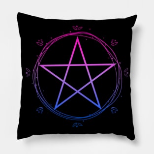 Bisexual Pentagram Wiccan Pagan Bi Pride Flag Boho Floral Pillow