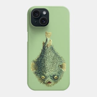 Spiky porcupinefish, green and mean looking with creepy yellow eyes. Phone Case