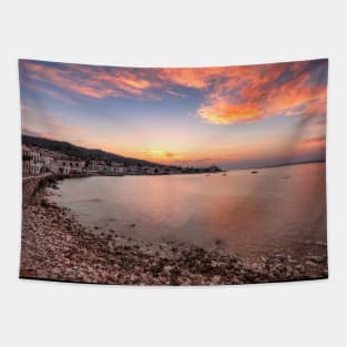 Sunset behind the town of Spetses island, Greece Tapestry