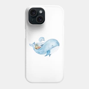 Watercolor blue orca whale illustration, cute kids print Phone Case