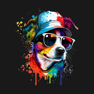 Colourful cool Jack Russell Terrier dog with sunglasses four T-Shirt