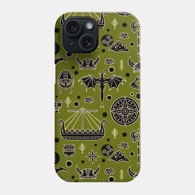 Viking Nordic Pattern for Children on Green Phone Case by Simplulina