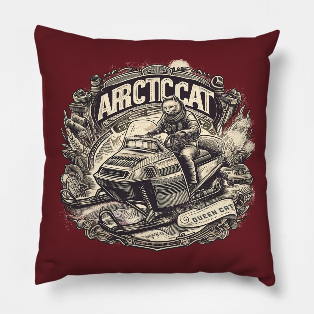 Vintage Snowmobile Cat Pillow by Midcenturydave