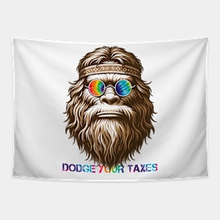 Dodge Your Taxes Sasquatch (Tie Dye Text) Tapestry