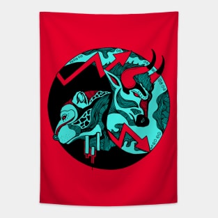 Turqred Bull and Bear Tapestry