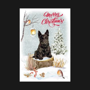 Scottish Terrier Scottie Merry Christmas Santa Dog Holiday Greeting T-Shirt