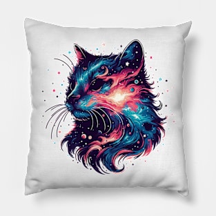 Cute cosmic blue cat in stars Pillow