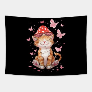 Cat Mushroom Wonders Unveiled Tapestry