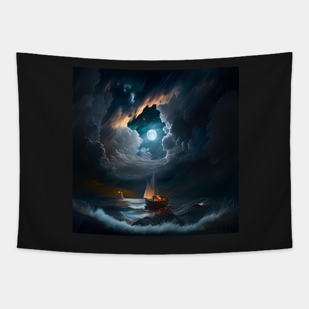 Stormy Seas Sailboat Tapestry by D3monic