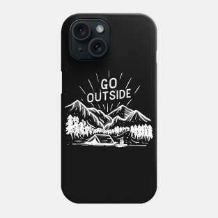 Mountain and wild forest campground adventure illustration with hand drawn vintage style Phone Case