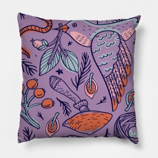 Purple Bird Pattern Pillow