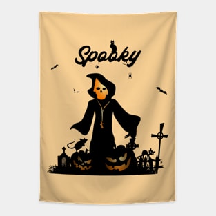 Funny halloween design with skeleton, pumpkin Tapestry