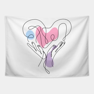 Heart Shaped Hand Draw One Continuous Line Valentines day Tapestry