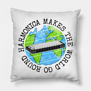 Harmonica Makes The World Go Round, Hamonicist Earth Day Pillow