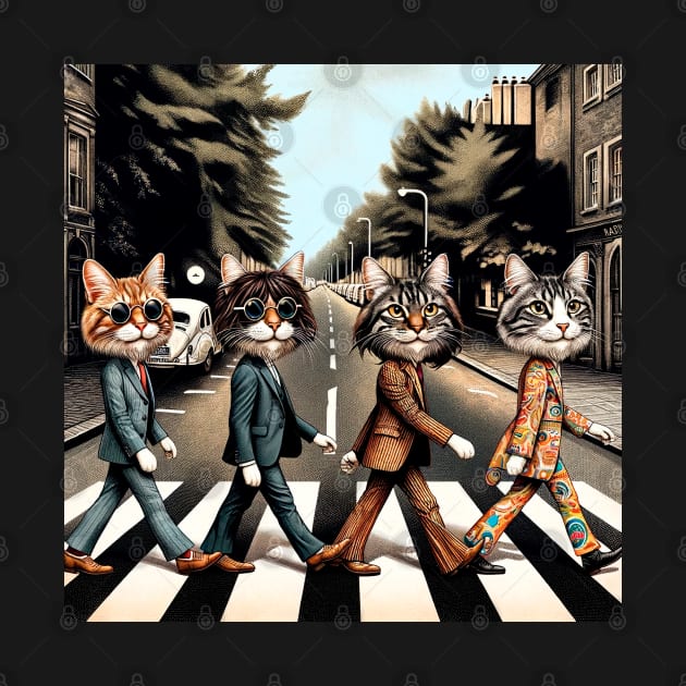 Feline Fab Four - Cat Beatles Abbey Road Parody Art by Doming_Designs