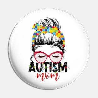 Autism Mom Puzzle Pieces Glasses Autism Awareness Woman Cute Pin