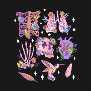 Pastel Goth Floral Morbid Anatomy Witchy Heart, Lungs, Ribcage T-Shirt