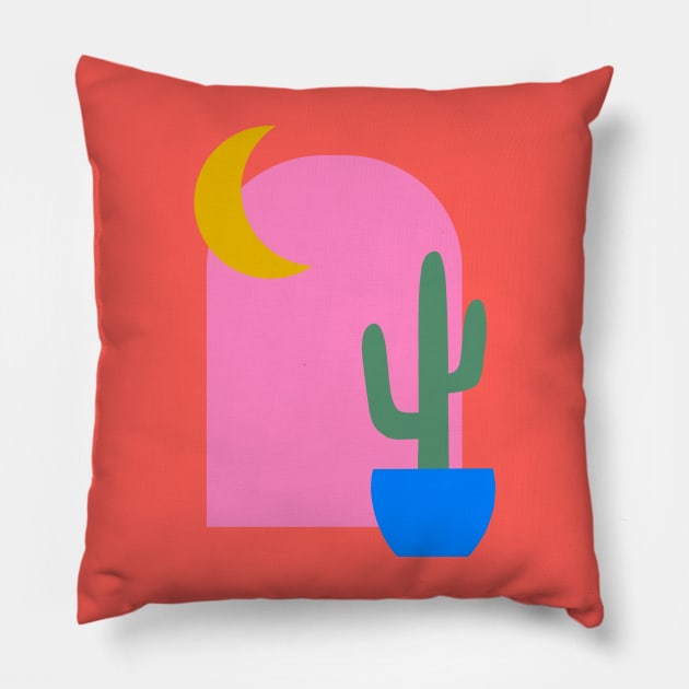 Boho Cactus and Moon Shapes Pillow by OpalEllery