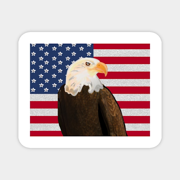 Eagle with American Flag with Silver Stripes Magnet by m2inspiration