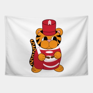 Tiger Drummer Marching Band Red White Tapestry
