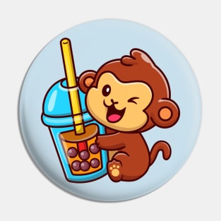 Cute Monkey With Bubble Milk Tea Cartoon Pin