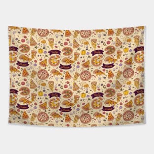 Cute and tasty cartoon pizza pattern 02 Tapestry