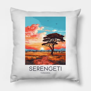 A Pop Art Travel Print of the Serengeti National Park - Tanzania Pillow