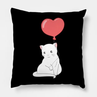 Cat With Heart Balloon Pillow