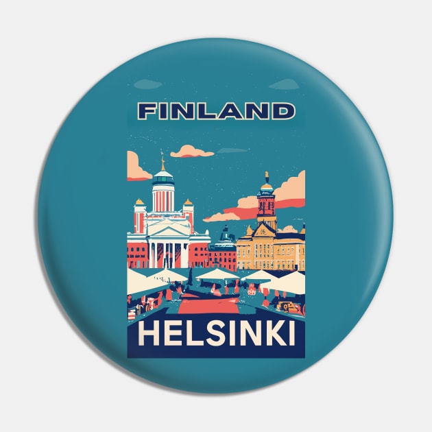 A Vintage Travel Art of Helsinki - Finland Pin by goodoldvintage