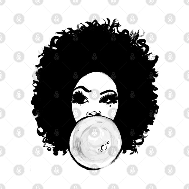 Curlyfro Girl Bubble Gum Natural Hair Black T-Shirt/Tee by EllenDaisyShop