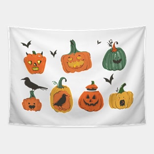 Orange Halloween Pumpkins Tapestry