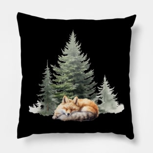 sleeping fox  In Front of Trees Pillow