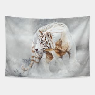 Snow Tiger - white tiger in snow - pastel painting Tapestry