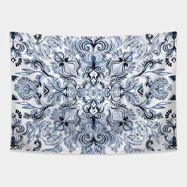Navy blue and white tapestry best sale