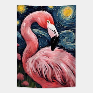 Adorable Flamingo Animal Painting in a Van Gogh Starry Night Art Style Tapestry