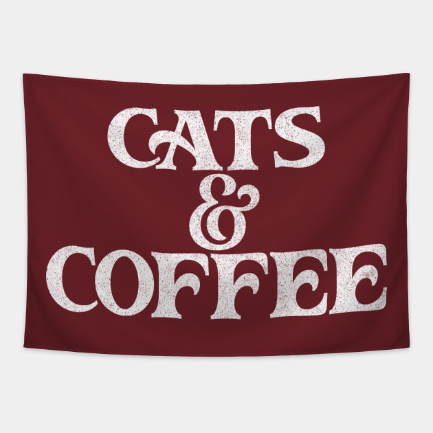 Cats & Coffee / Retro Style Typography Design Tapestry by DankFutura