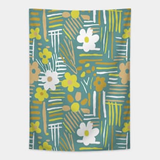 Minimal soft style floral and stripes green Tapestry