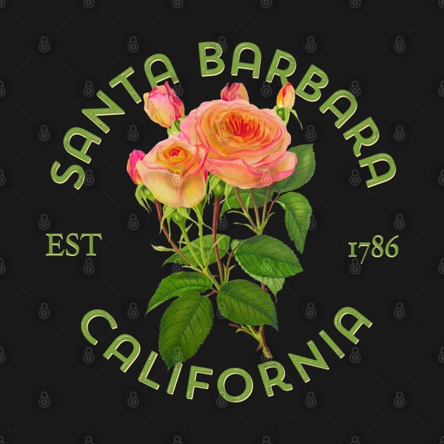 Santa Barbara California Vintage Rose Botanical Illustration by Pine Hill Goods