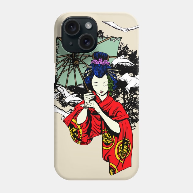 Geisha Holding An Umbrella Phone Case by MarinasingerDesigns