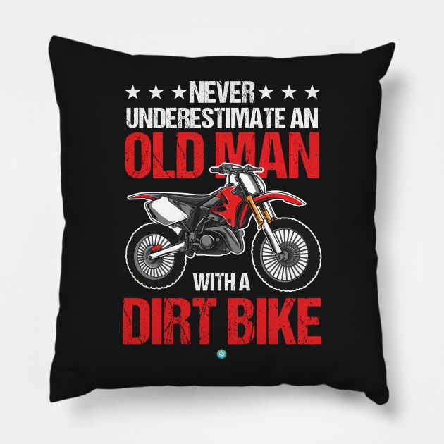 Motocross Cool Old Man Dirt Bike Gift Idea Pillow by woormle