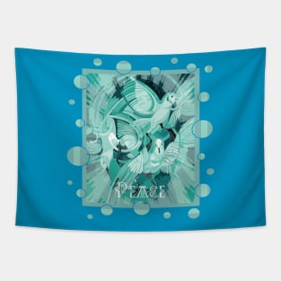 Dove With Celtic Peace Text In Aqua Tones Tapestry