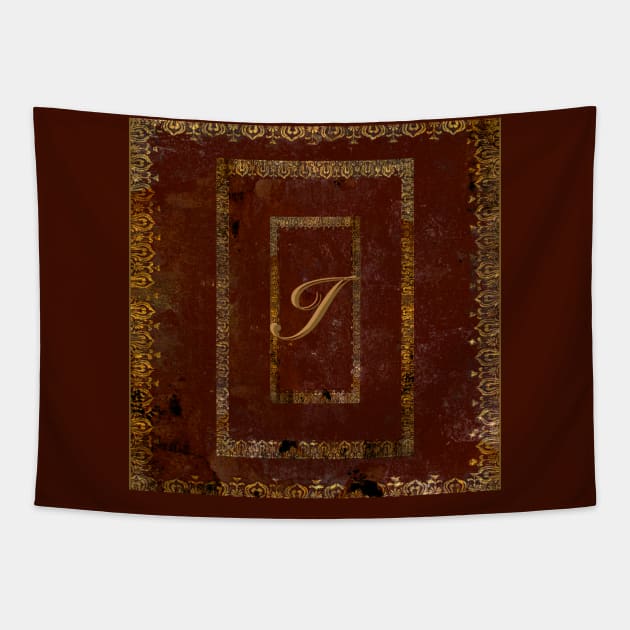 Distressed Leather Book Cover Design Initial I Tapestry by JoolyA