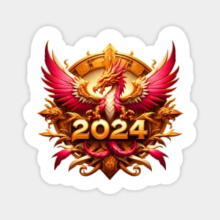 Wooden Gold Pink Dragon 2024 Magnet