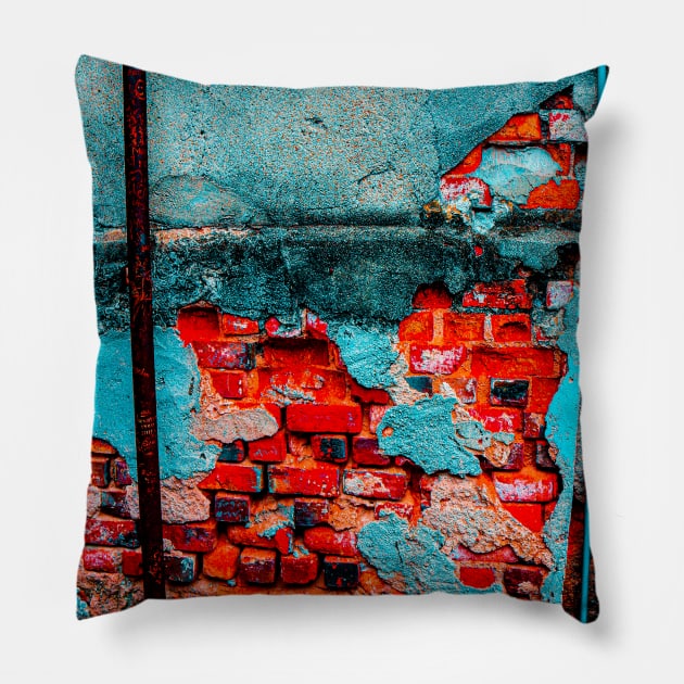 Red blue brick wall with lion profile Pillow by kall3bu